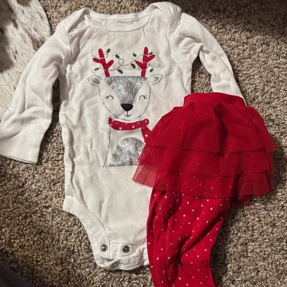 Festive Reindeer Kids Matching Set - White and Red